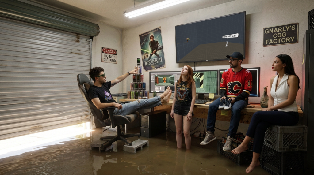 Scene 2 — The Crew Drains the Workshop