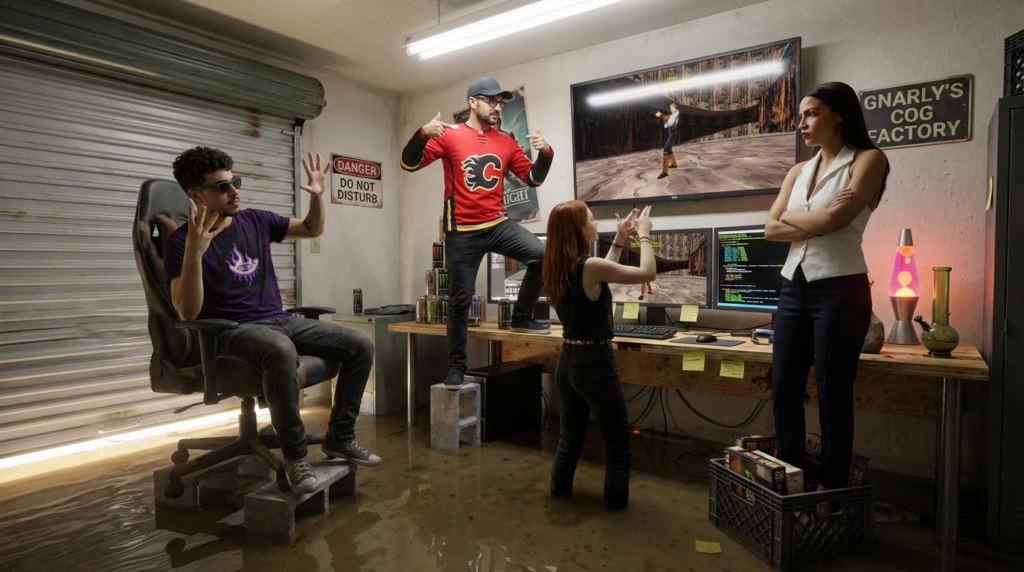 Scene 4 — The Crew Drains the Workshop
