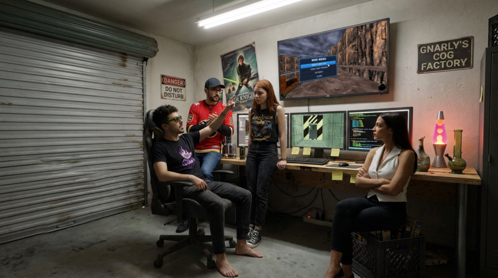 Scene 8 — The Crew Drains the Workshop