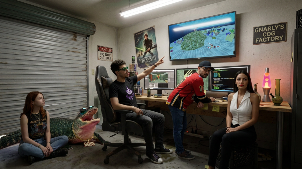 Scene 9 — The Crew Drains the Workshop
